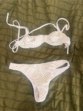 White Polka Dot Underwire Bikini Set - Women Swim